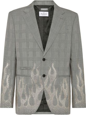 Philipp Plein rhinestone-flame embellished blazer - Black