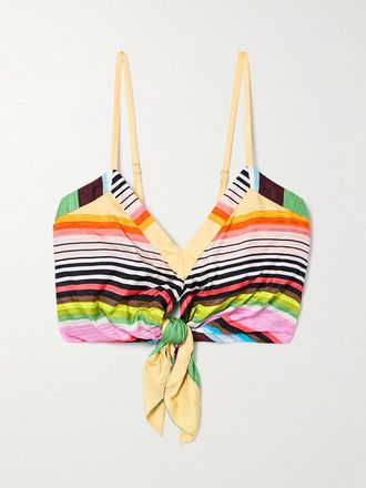 Christopher John Rogers Bralette In Raso Jacquard A Righe Con Nodo Casette - Multicolore