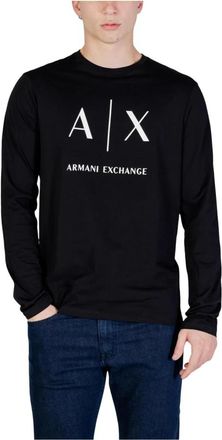 A|X Armani Exchange Bedrukte gebreide trui met ronde hals en lange mouwen - Heren - Longsleeves - Zwart - M - Katoen - Tops