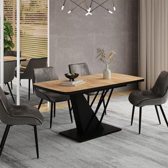 Vicco Mesa De Comedor Fenaro, Goldkraft Roble/negro, 120 X 80 Cm Extensible, Vicco