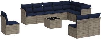 vidaXL Vidaxl - 11 Piece Garden Sofa Set with Cushions Grey Poly Rattan