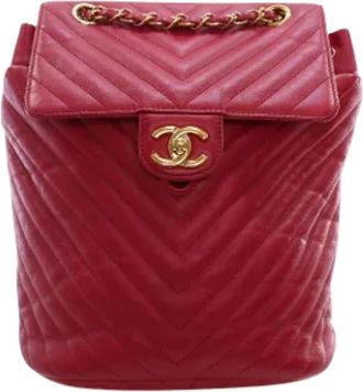 Chanel Pre-owned Leather chanel-bags - Dames - Vintage Rugzakken - Rood - ONE Size - Vintage