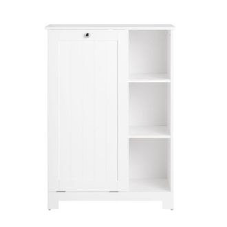 SoBuy Armario de ba&ntilde;o con 1 cesto para colada y 3 estantes mdf blanco