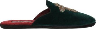 Dolce & Gabbana Velours Geborduurde Heren Pantoffels - Heren - Pantoffels - Groen - 40 EU - Schoenen
