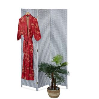 Relaxdays Relaxdays - Biombo 3 Paneles Pl&aacute;stico Y Madera, Divisor Espacios Plegable, 170x120 Cm, Tabique Interior, Gris Y Blanco