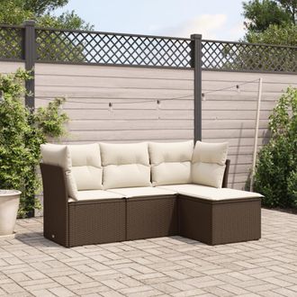 vidaXL Set De Sof&aacute;s De Jard&iacute;n 4 Pzas Y Cojines Rat&aacute;n Sint&eacute;tico Marr&oacute;n Vidaxl