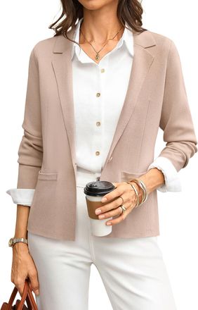 Grace Karin Womens Long Sleeve Blazers, Elegant Lapel V Neck Wedding Guest Cardigans, Casual Buttons Work Office Wear with Pockets CL081-02/Apricot XXL