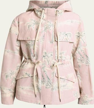 Moncler Marpe Palm Tree Printed Short Parka Jacket