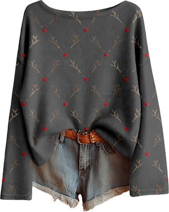 Generic Christmas Womens Jumpers Winter Long Sleeve Knitted Jumper Cowl Neck Ugly Xmas Sweater Warm Chunky Baggy Jumpers for Women Knitwear Winter Top(Dark Gr