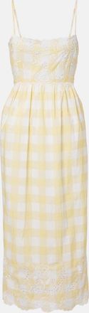 Juliet Dunn Embroidered checked cotton midi dress
