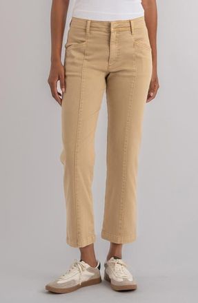 Kut from the Kloth Camry Seamed High Waist Crop Straight Leg Pants in Cashew at Nordstrom, Size 12