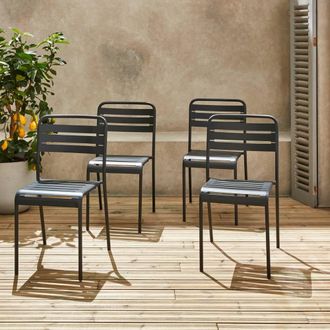 Sweeek Set Of 4 Stackable Steel Garden Chairs in Grey