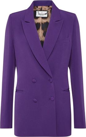 Philipp Plein Jassen, Dames, Paars, M, Leer, Double-Breasted Blazer