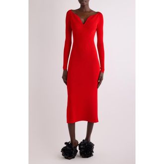 Givenchy Kickback Long Sleeve Rib Midi Sweater Dress in Poppy Red at Nordstrom, Size Medium