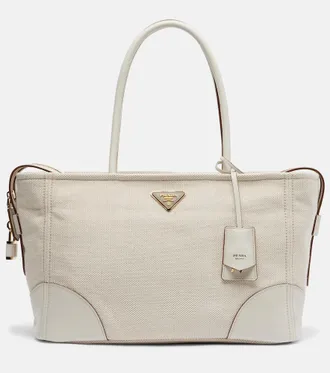 Prada Large leather-trimmed tote bag