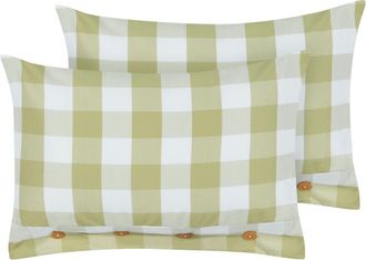 Beliani Beliani - Conjunto De 2 Cojines De Algod&oacute;n A Cuadros Estilo Cottage Verde 40 X 60 Cm Tamnine