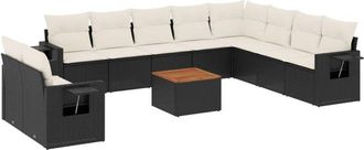 vidaXL Set De Sof&aacute;s De Jard&iacute;n 11 Pzas Y Cojines Rat&aacute;n Sint&eacute;tico Negro Vidaxl