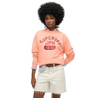 Superdry Hoodies & sweatvesten, Dames, Roze, M, Katoen, Embellished Varsity Loose Crew