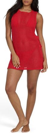 Billabong Rising Tides Open Stitch Cover-Up Dress in Fiesta Red at Nordstrom, Size X-Small