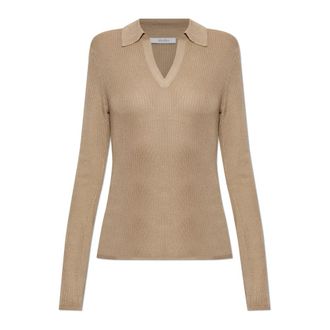 Max Mara Polo Fergo - Dames - Polos - Beige - M - Leer - Tops