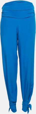 Roberto Cavalli Blue Silk Tie-Up Trousers