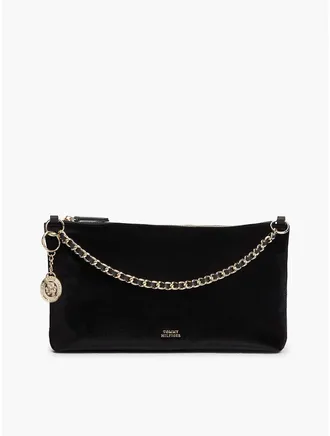 Tommy Hilfiger Womens Velvet Chain Strap Mini Bag - Black