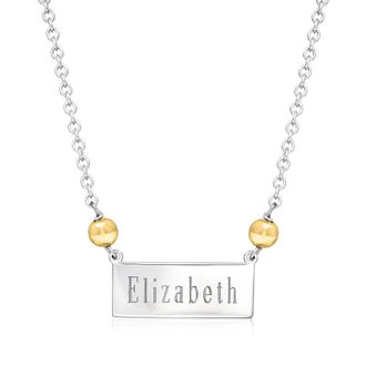 Ross-Simons Italian Sterling Silver Personalized Id Bar Necklace With 18kt Gold Over Sterling