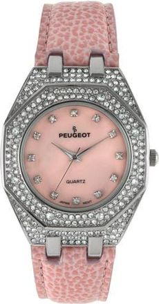 Peugeot Hexagonal Crystal Bezel Leather Watch- 37MM in Pink at Nordstrom