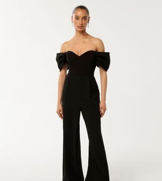 Forever New Tuta jumpsuit con fondo ampio nera con scollo alla Bardot-Nero
