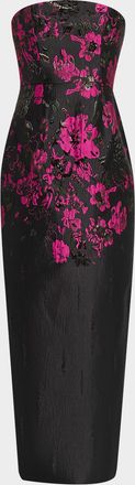 Milly Orion Strapless Floral Jacquard Midi Dress