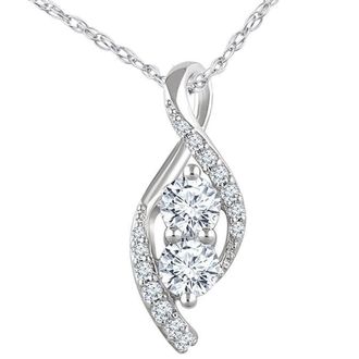 Pompeii3 5/8ct Two Stone Diamond Freeform Pendant 10k White Gold 5/8 Tall