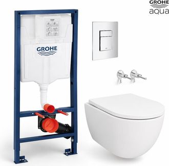 GROHE Bastidor Empotrado Grohe Cisterna Empotrada Y Pulsador Cromo Brillo Con Inodoro Suspendido Swiss 53 Cm Tornado Y Soft-close De Azul Bath