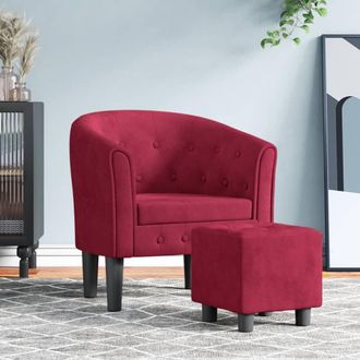 vidaXL Sill&oacute;n Con Taburete Terciopelo Rojo Tinto Vidaxl