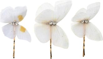 Jennifer Behr Allira butterfly bobby pin set - women - Rhodium Plated Brass/Silk/Swarovski Crystal - One Size - Neutrals
