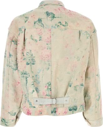 Junya Watanabe Mens Floral Embroidered Canvas Jacket Beige Rayonne Linen