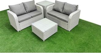 Fimous Fimous - 4 Seater Outdoor Love Sofa Set Rattan Garden Furniture Set with Square Coffee Table Side Table Light Grey