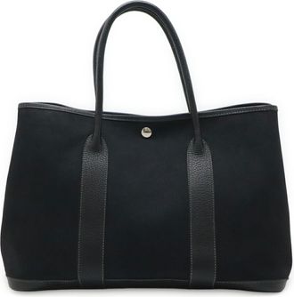 Herm&egrave;s Black Toile Officier Leather Handbag Tote Bag (Pre-Owned)