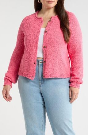 Treasure & Bond Fitted Crewneck Cardigan in Pink Lemonade at Nordstrom, Size 1X