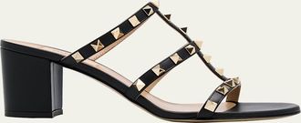 Valentino Garavani 60mm Rockstud Caged Block-Heel Slide Sandals