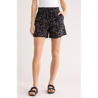 Melrose and Market Slub Knit Pull On Shorts in Black- Ivory Lace Stems at Nordstrom Rack, Size Xx-Small