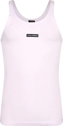 Dolce & Gabbana Ribbed Top met Logo - Heren - Tops zonder mouwen - Wit - XL - Katoen - Tops
