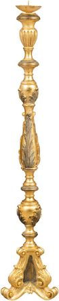 Biscottini International Biscottini - Candelabro De Madera Con Hoja De Oro Antiguo Y Acabado Negro Hecho En Italia