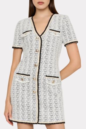 Milly Braided Mini Dress In Ecru/black