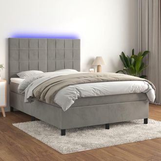vidaXL Cama Box Spring Colch&oacute;n Y Led Terciopelo Gris Claro 140x200 Cm Vidaxl