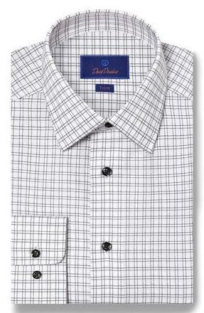 David Donahue Trim Fit Diamond Geometric Print Dress Shirt in White/Black at Nordstrom Rack, Size 18 - 34/35