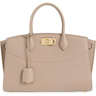 Ferragamo Small The Studio Soft Leather Top Handle Bag in Warm Taupe at Nordstrom