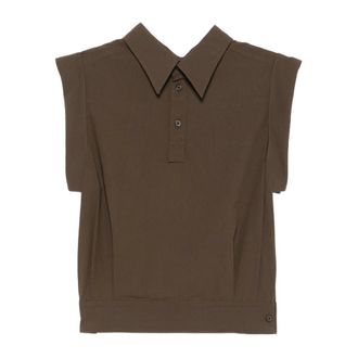 Issey Miyake Tops, Dames, Bruin, M, Katoen, Classic Collar Sleeveless Top