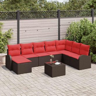 vidaXL Vidaxl Set Divano Da Giardino 9 Pz Marrone