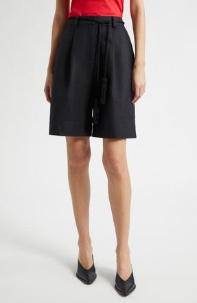 Poss&eacute; Yvette High Rise Linen Blend Shorts in Black at Nordstrom, Size Xx-Small
