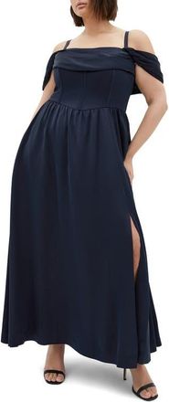City Chic Angel Love Corset Maxi Dress in Navy at Nordstrom, Size Xxl